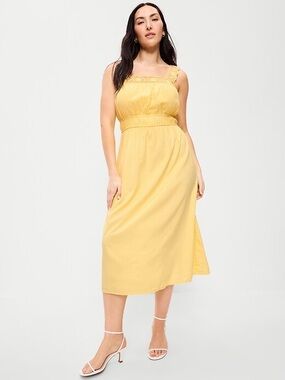 Old Navy Fit N Flare Smocked-Waist Midi Dress Summer Wedding Guest Vacation NWOT